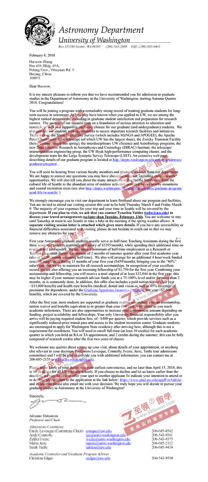 华盛顿大学天文学博士PHD全奖录取 华盛顿大学天文学博士PHD全奖录取