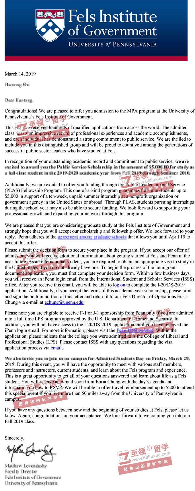 2019年宾夕法尼亚大学MPA公共管理硕士带奖录取 2019年宾夕法尼亚大学MPA公共管理硕士带奖录取